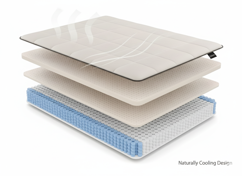 Close-up of Sage Organic quilted cotton top showing breathable weave and cooling airflow